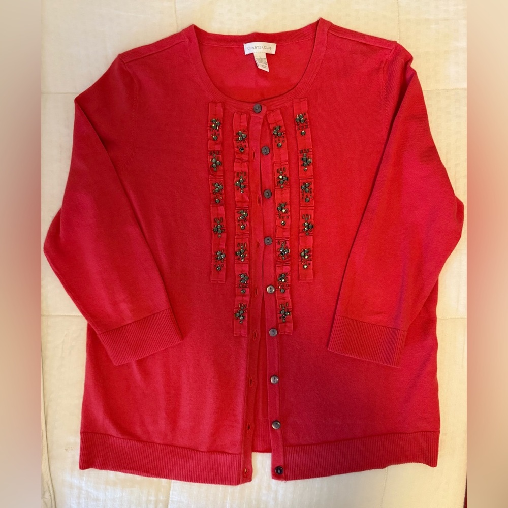 Charter Club Vibrant coral  button up cardigan